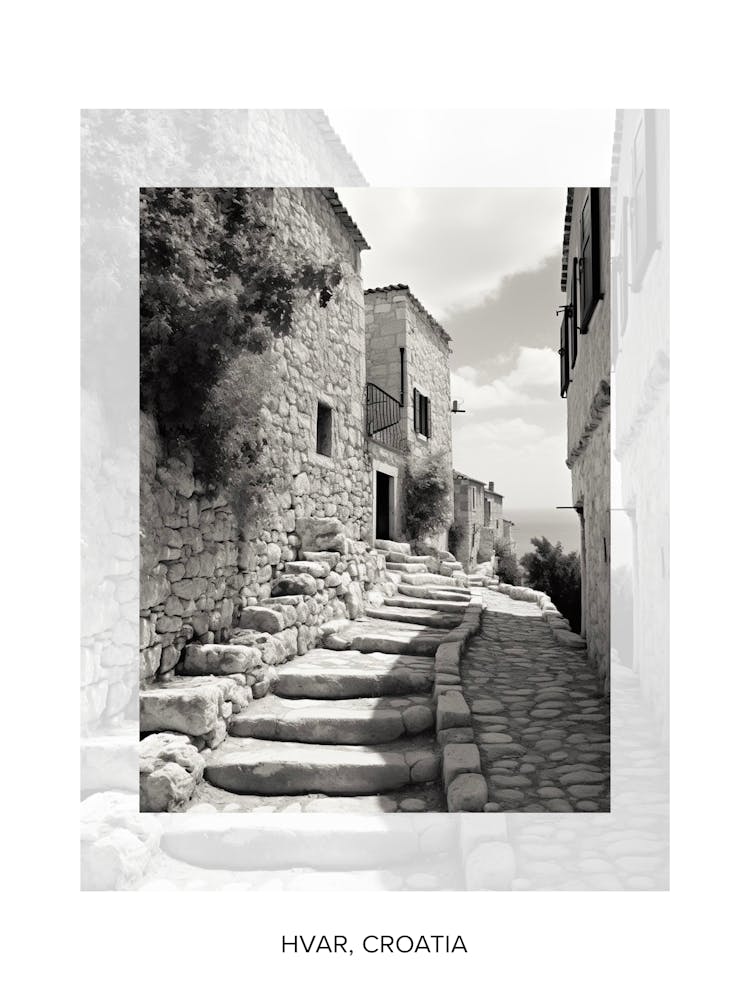 Poster Of Hvar, Croatia, Black And White Old Photo 3