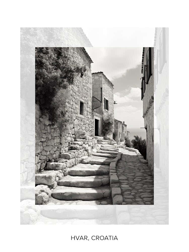Affiche De Hvar, Croatie, Vieille Photo Noir et Blanc 3