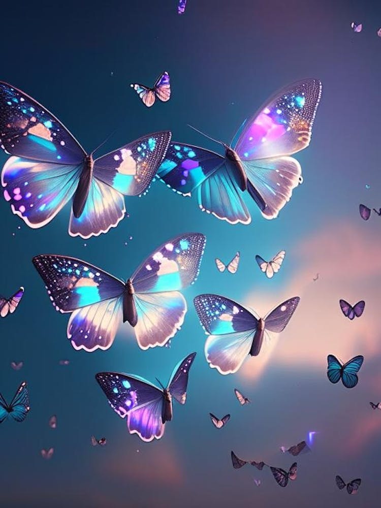 Butterflies Flying In The Sky Holographic 1