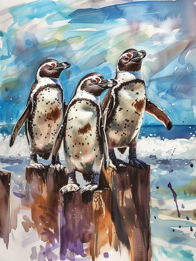 Humboldt Penguin Stewart Island Ulva Island Watercolour Painting 3