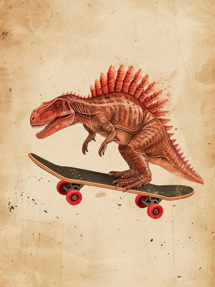 Vintage Dimetrodon Dinosaur On A Skateboard 1