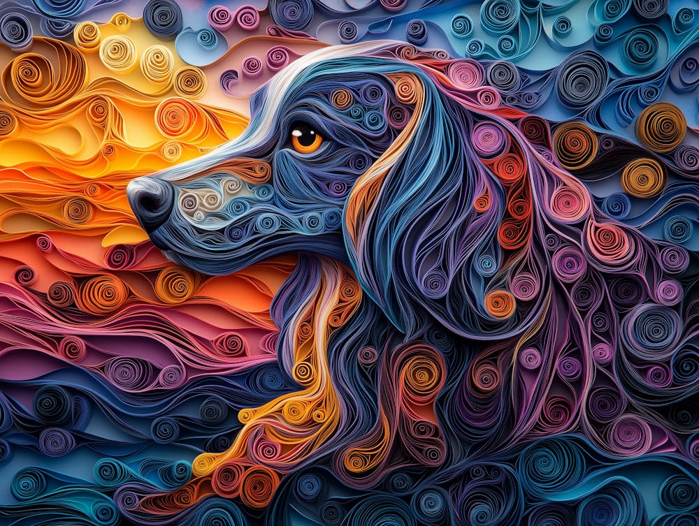 Afghan Hound Paper Quilling Dog Portrait IV