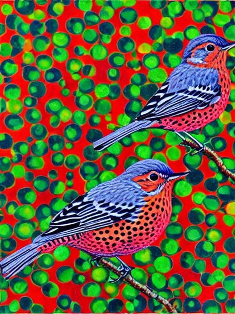 Hermit Thrush 2 Yayoi Kusama Style Illustration Bird