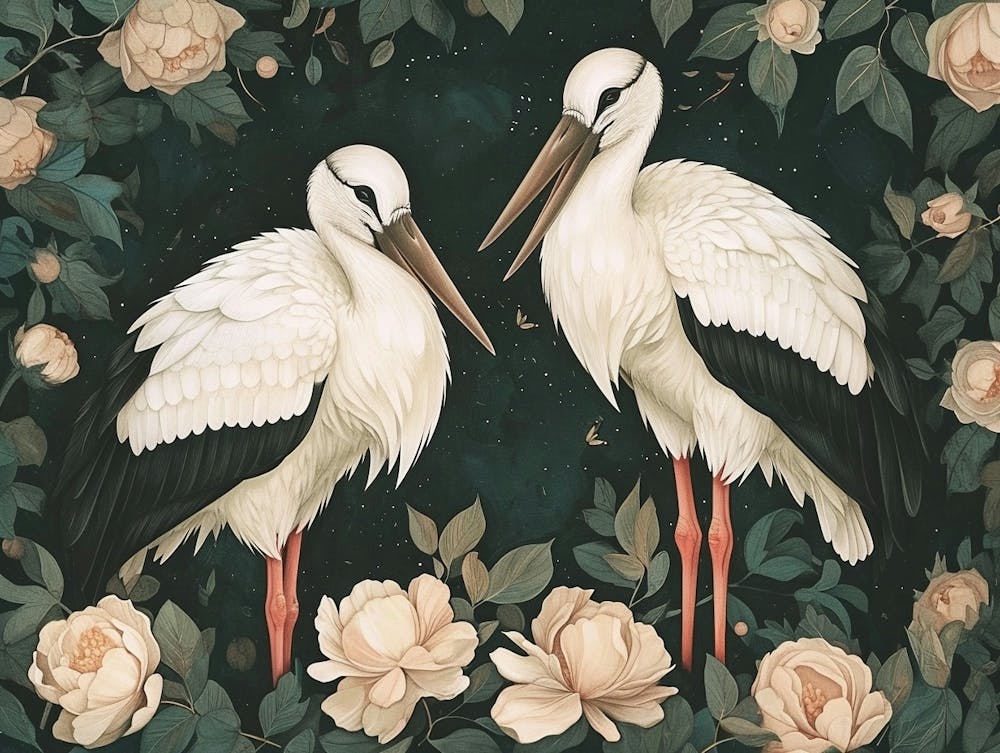 Florale Tierillustration Storch 1