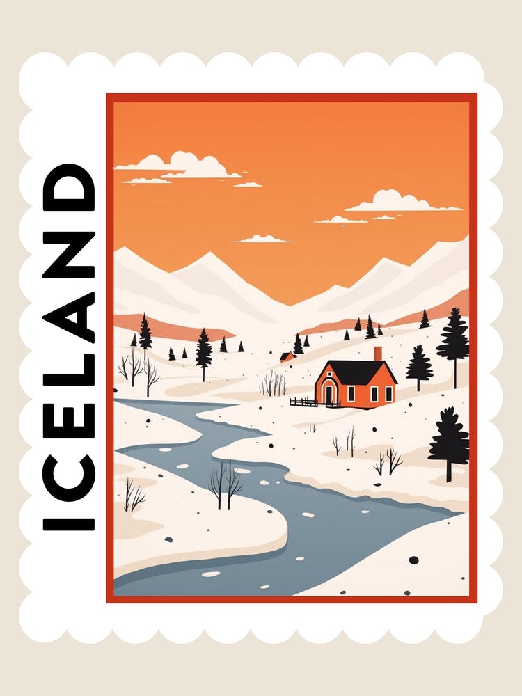 Affiche Timbre Rétro Hiver Islande 2