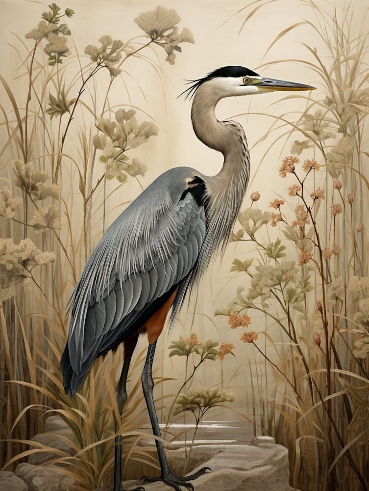 Dark And Moody Botanical Great Blue Heron 4