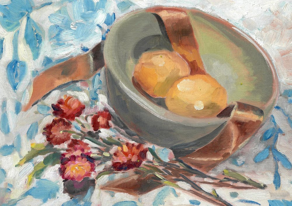 Lemons On Blue Pattern Tablecloth