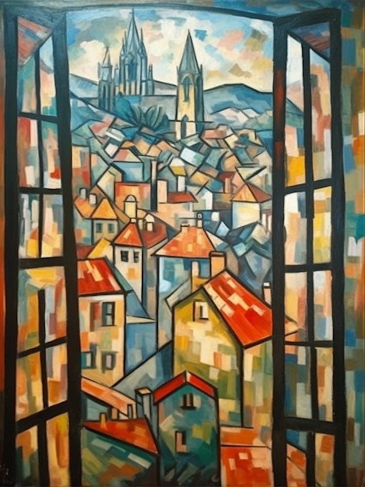 Window View Of Prague Of In The Style Of Cubism 2