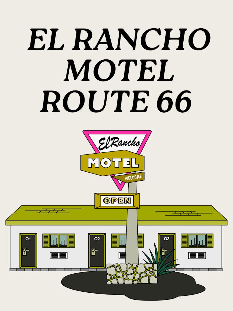 El Rancho Motel Druck | Route 66 Wandkunst | Südwestliche Wandkunst | Reisemotel Wüstenlandschaft Kunst | 1