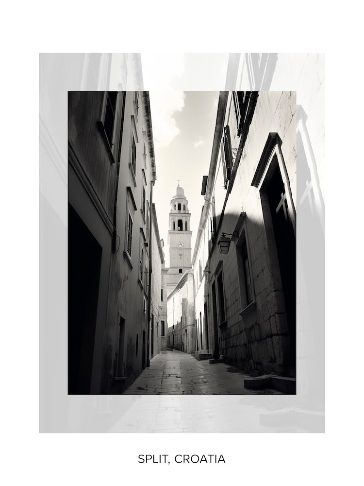 Affiche de Split, Croatie, Vieille Photo Noir et Blanc 1
