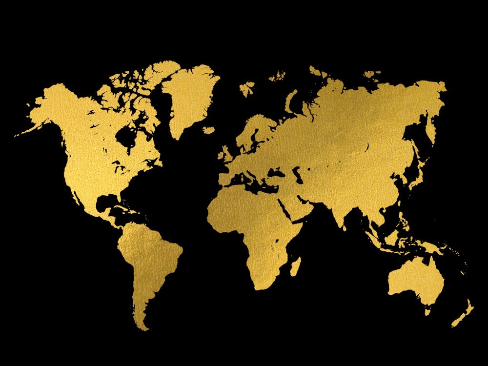 World Map Gold Black