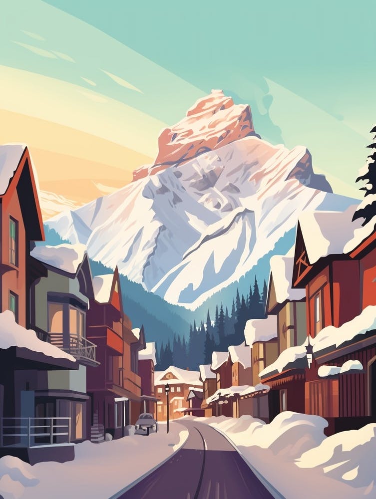 Vintage Winter Travel Illustration Banff Canada 1