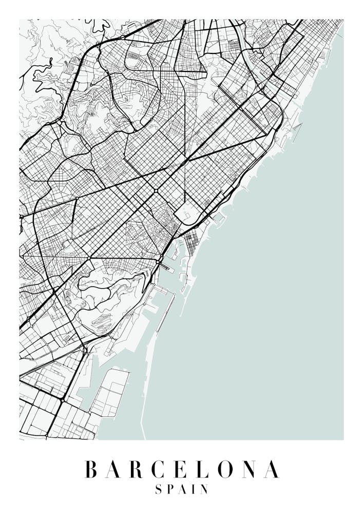 Barcelona Spain Street Map Color Minimal