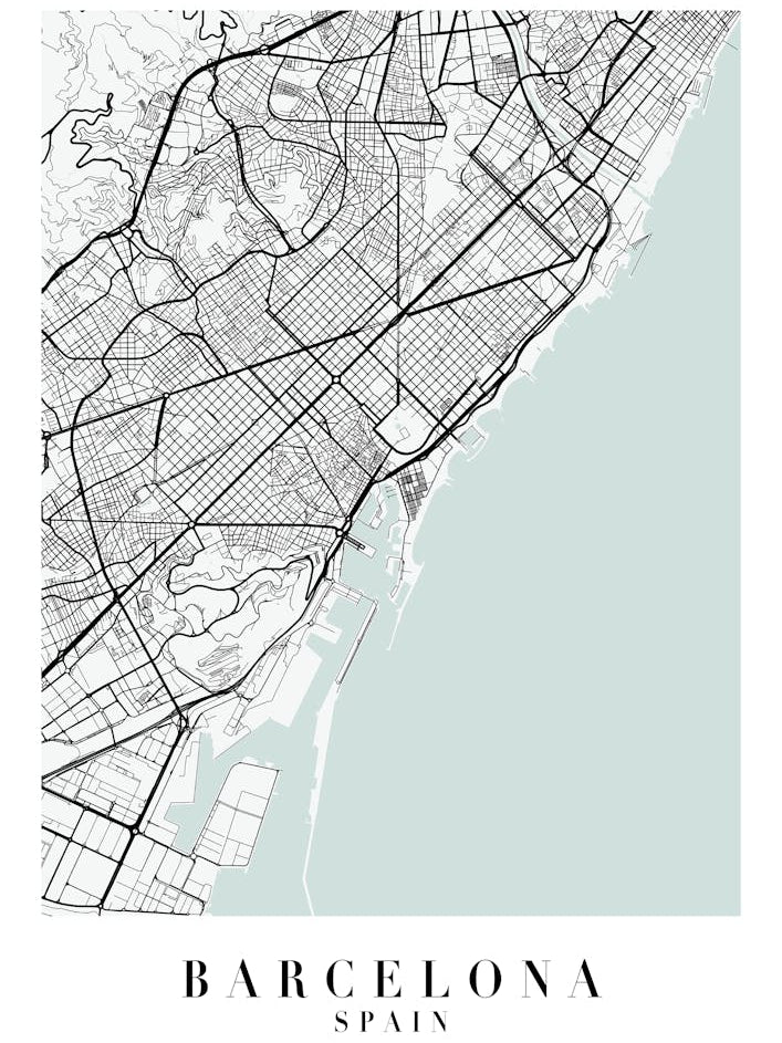 Barcelona Spain Street Map Color Minimal