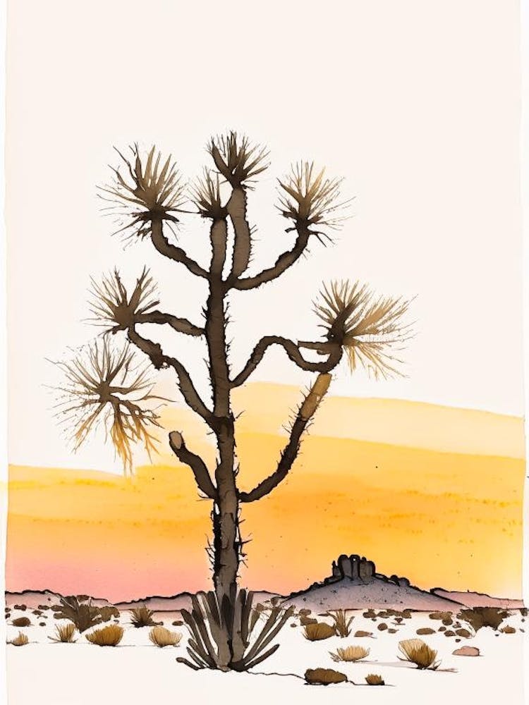 Joshua Trees At Sunset Minimilist Watercolour