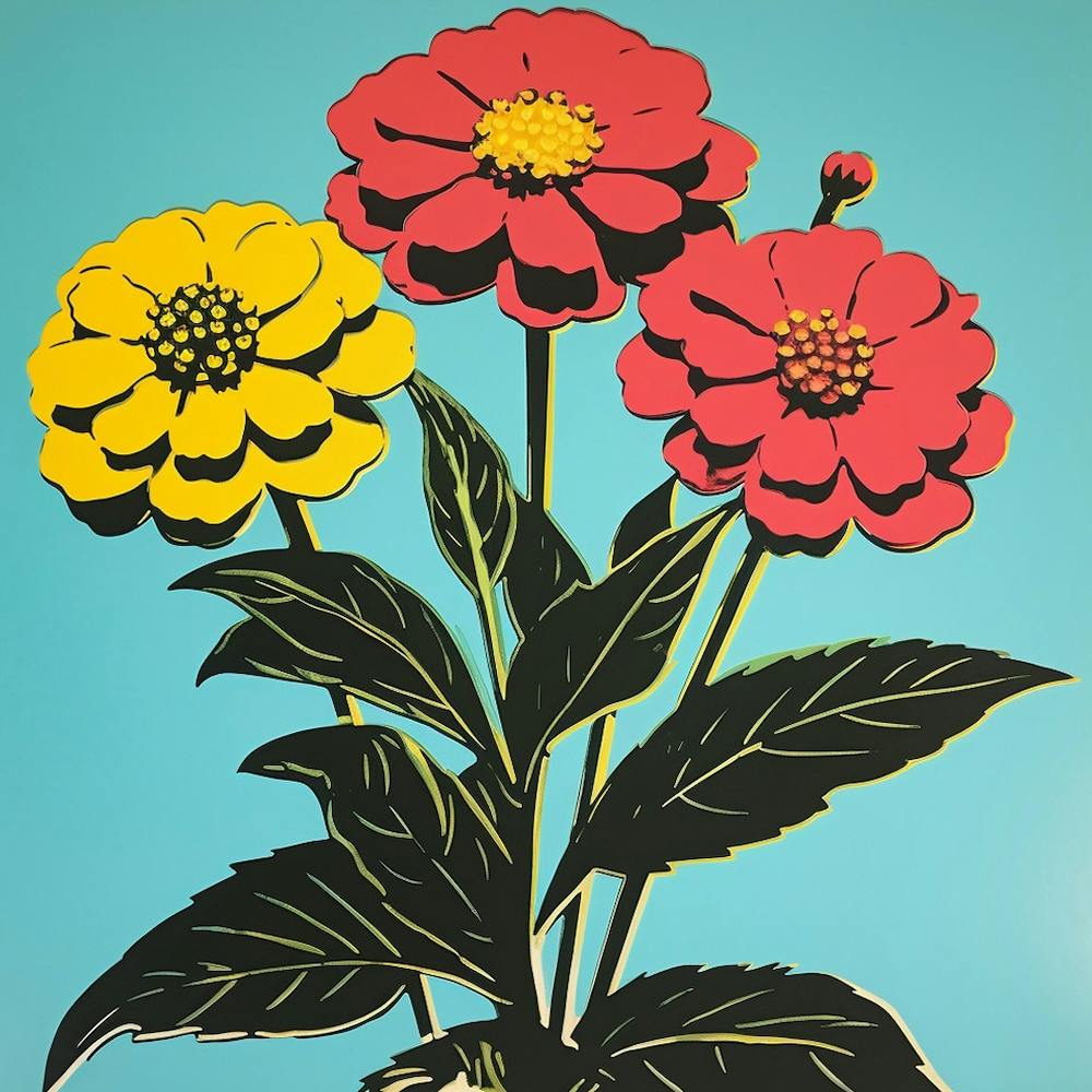 Zinnia 3 Pop Art Illustration Square