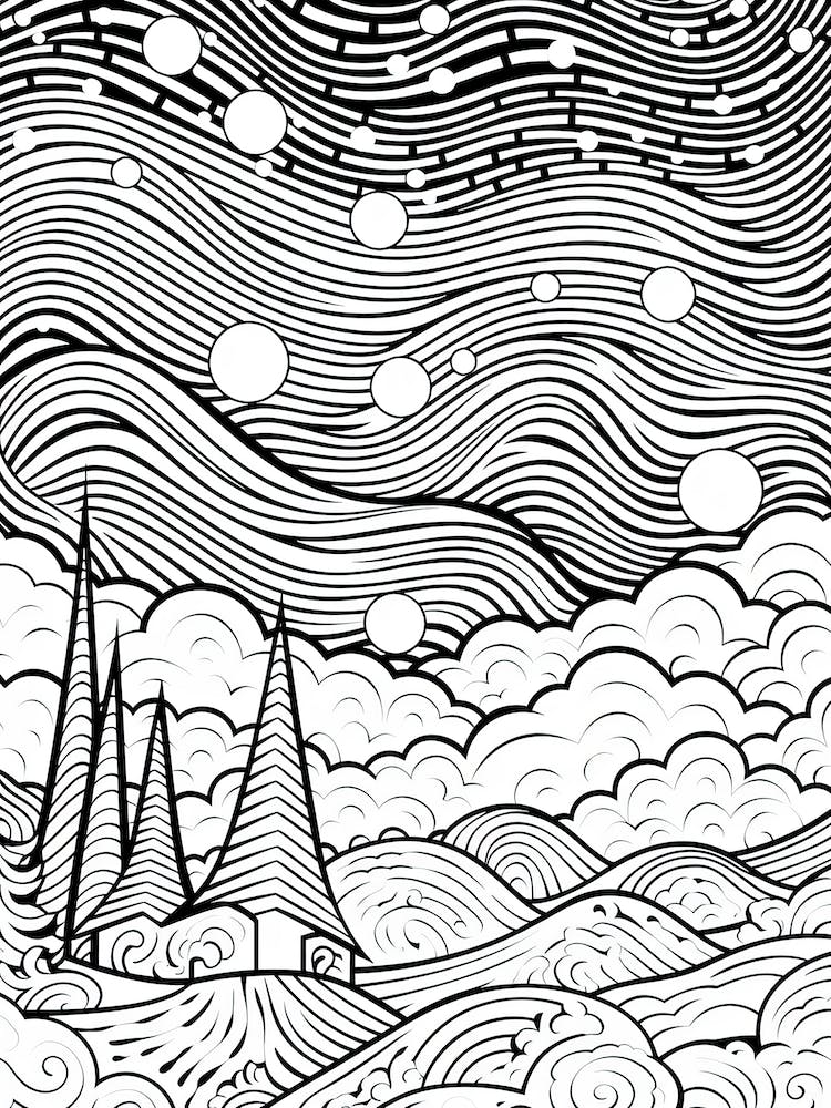 Line Art Inspired By The Starry Night 4