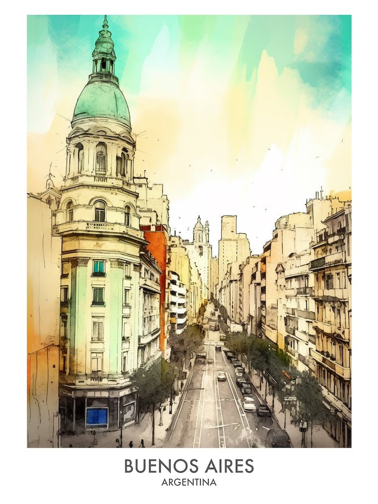 Buenos Aires Argentina Watercolour Travel Poster 3