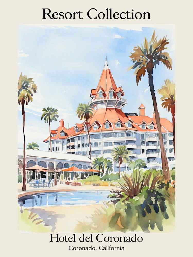 Poster Of Hotel Del Coronado   Coronado, California   Resort Collection Storybook Illustration 4