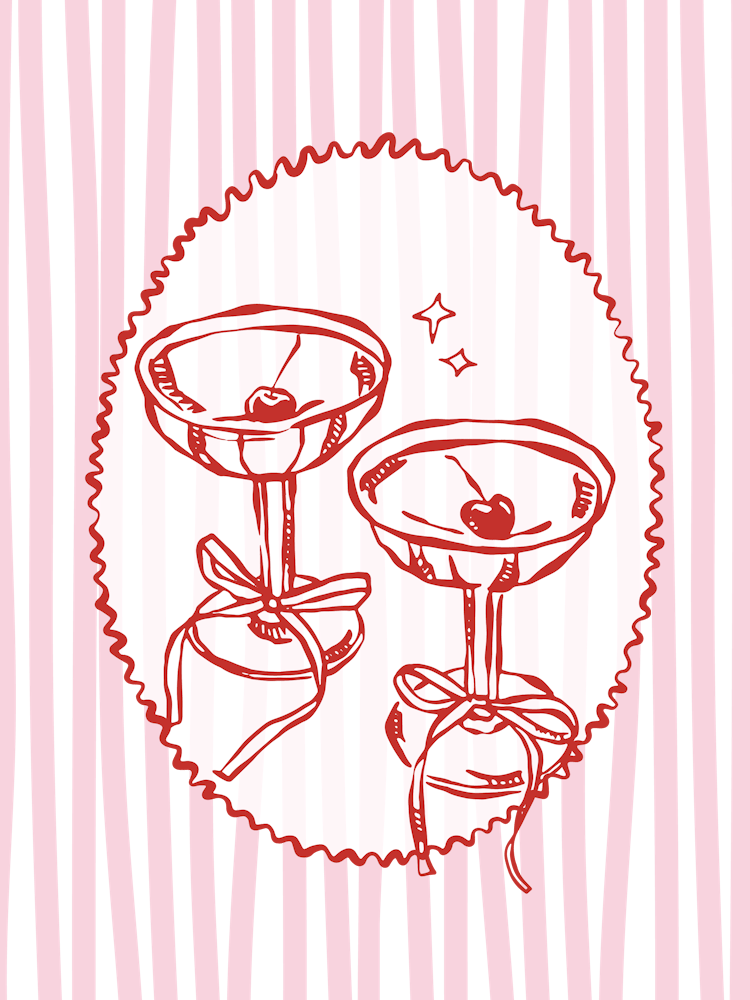 Cherry Cocktail Glasses, Pink and Red