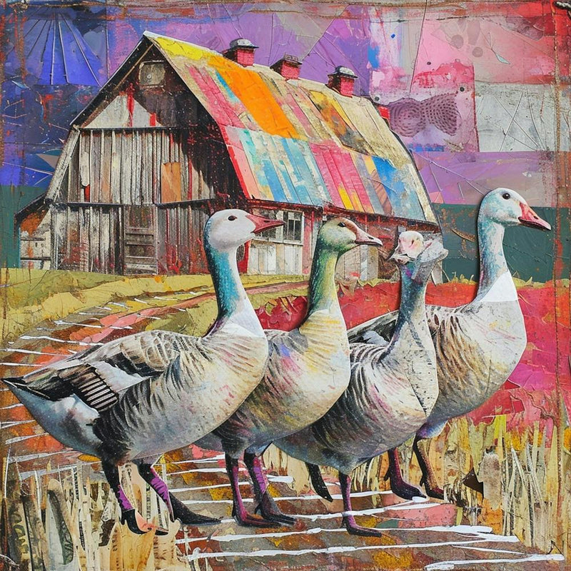 Kitsch Geese Collage Outside Barn 2