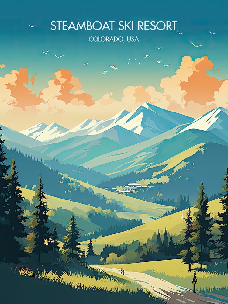 Affiche de Steamboat Ski Resort, Colorado, USA, Illustration de Station de Ski 2