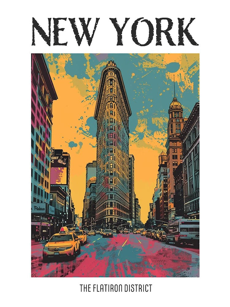 The Flatiron District New York Colourful Silkscreen Illustration 4 Poster