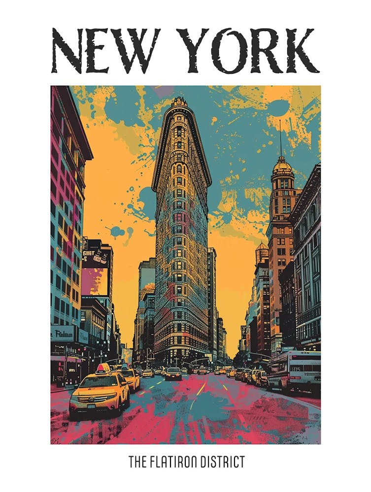 The Flatiron District New York Colourful Silkscreen Illustration 4 Poster
