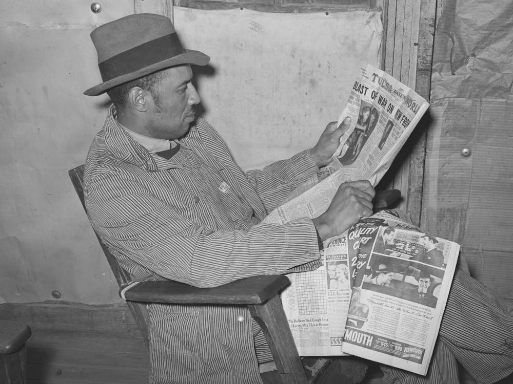 Pomp Hall, Negro Farmer, Reading Newspaper To Which He Subscribes, Creek County, Oklahoma, See General