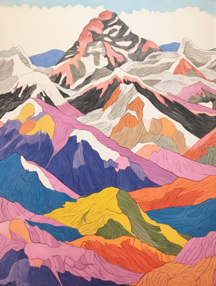 Mount Elbrus Russia 3 Colourful Mountain Illustration