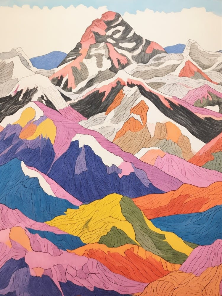 Mount Elbrus Russia 3 Colourful Mountain Illustration