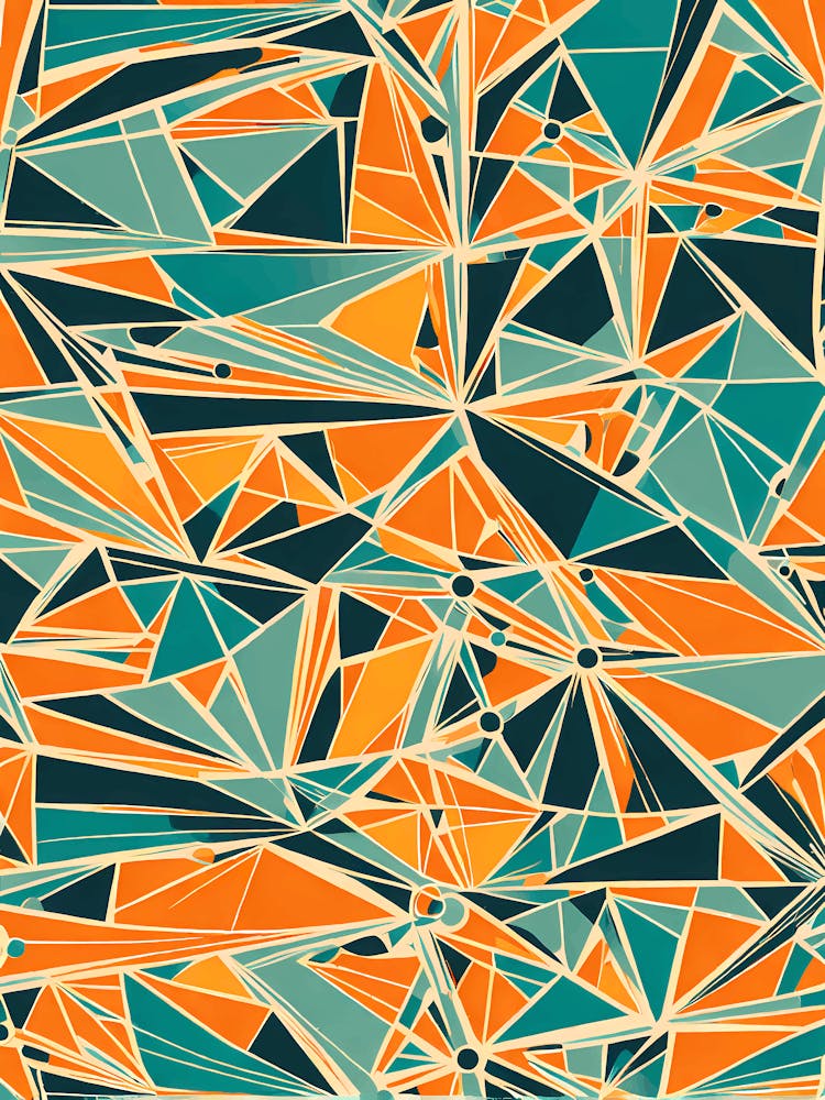 A Vibrant Retro Futuristic Seamless Pattern featuring geometric shapes with shades of blue and orange, 272