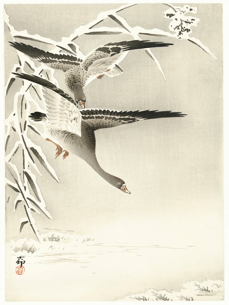 Two Collies In Snowy Landscape (1900 1930), Ohara Koson
