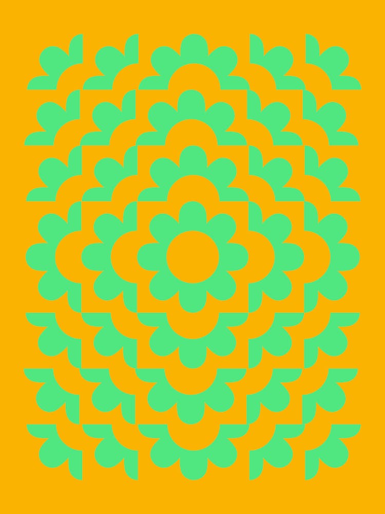 Abstract Flowers Pattern 7 In Lime Mustard Yellow Gold 01