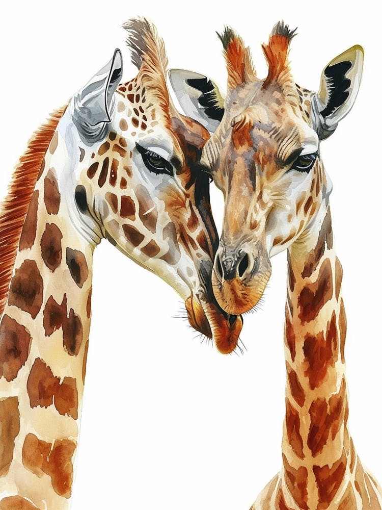 Two Affectionate Giraffes Watercolour 4