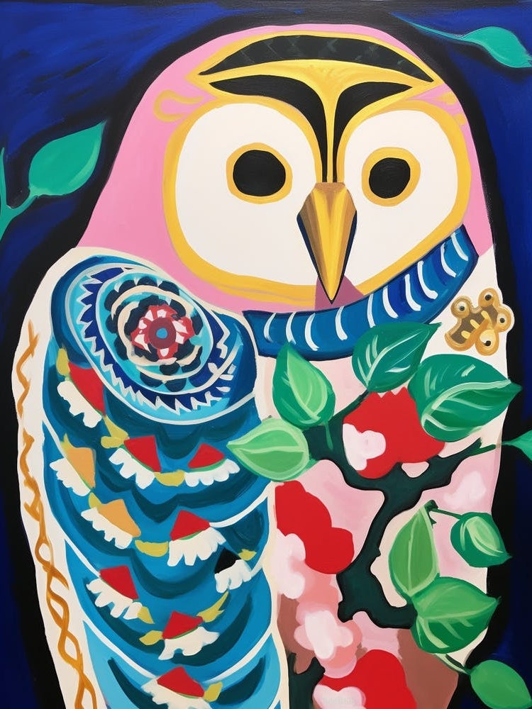 Maximalist Animal Painting Owl 1