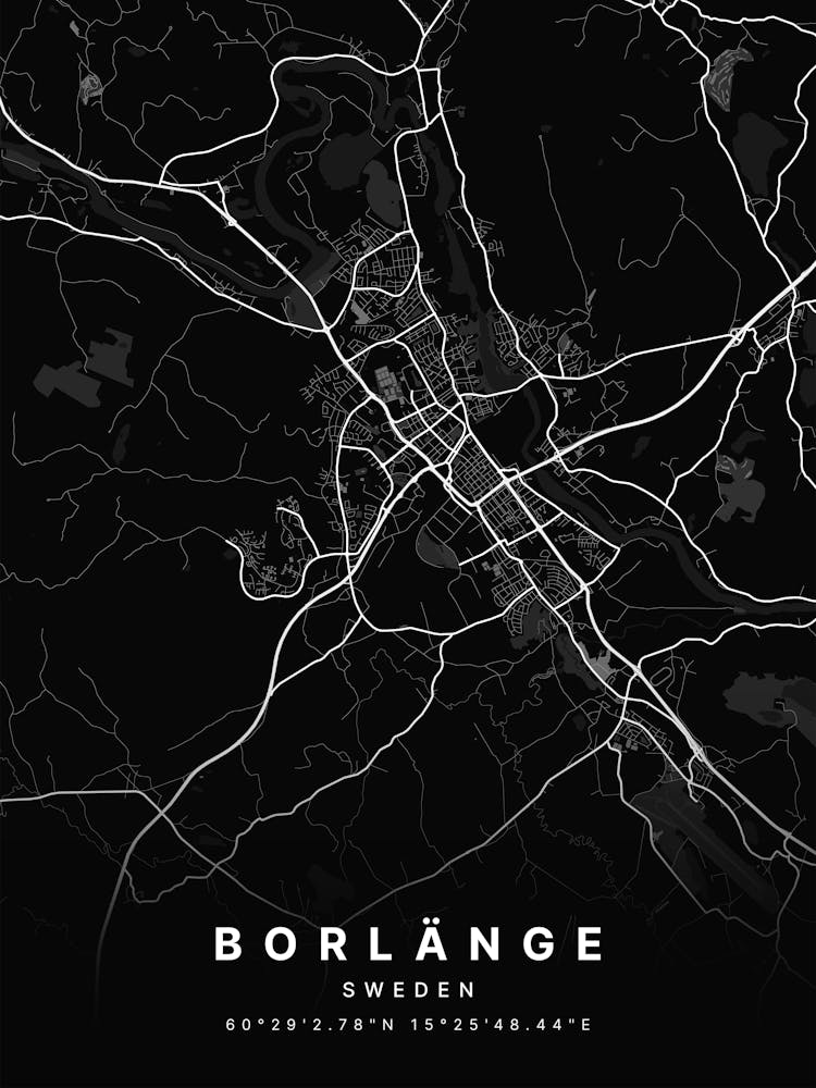Borlänge Sweden Black Map 1