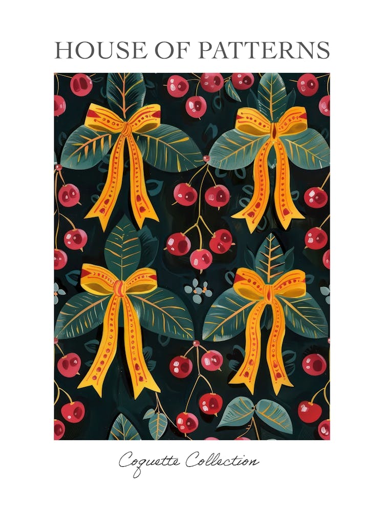 Cherries And Yellow Bows 4 Pattern Poster