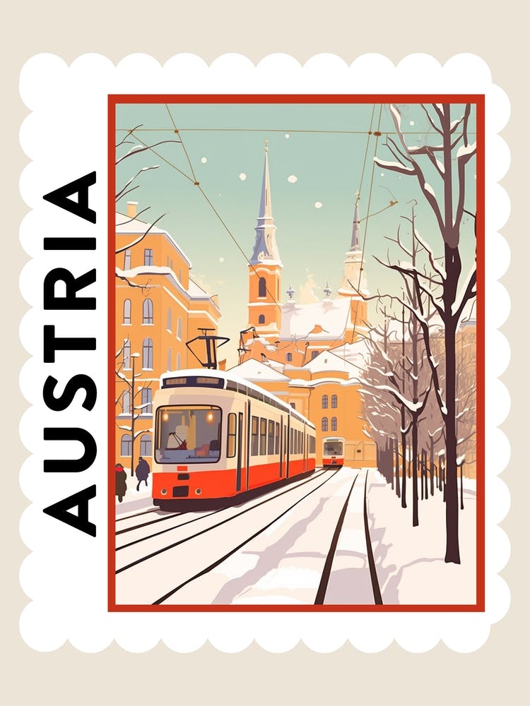 Affiche Timbre Hiver Rétro Vienne Autriche 2