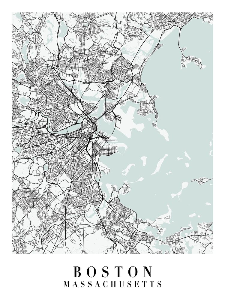 Boston Massachusetts Street Map Color Minimal