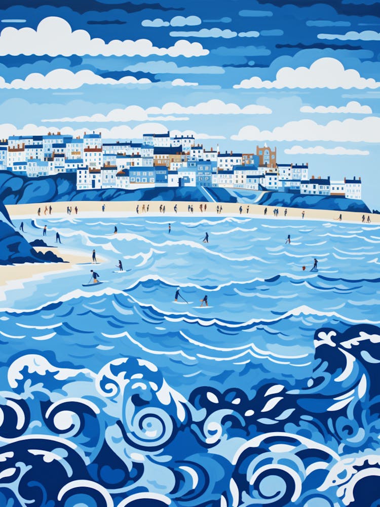 A Picture Of St Ives Bay Cornwall Linocut4
