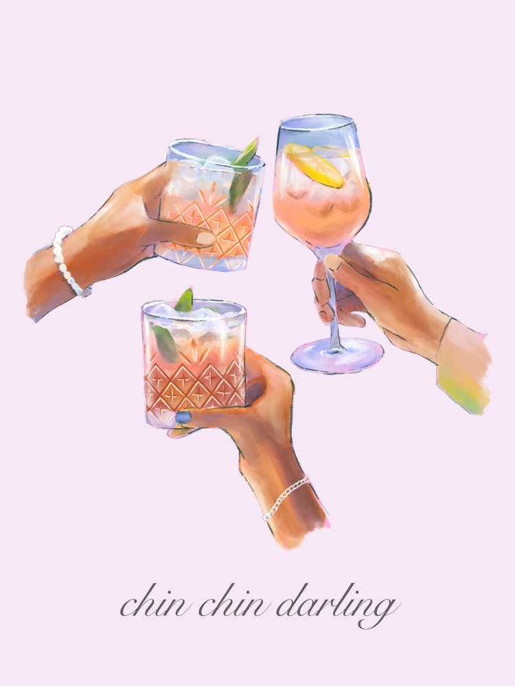 Simple Bar Cart Celebration Art, Hand Drawn Illustration Style 1