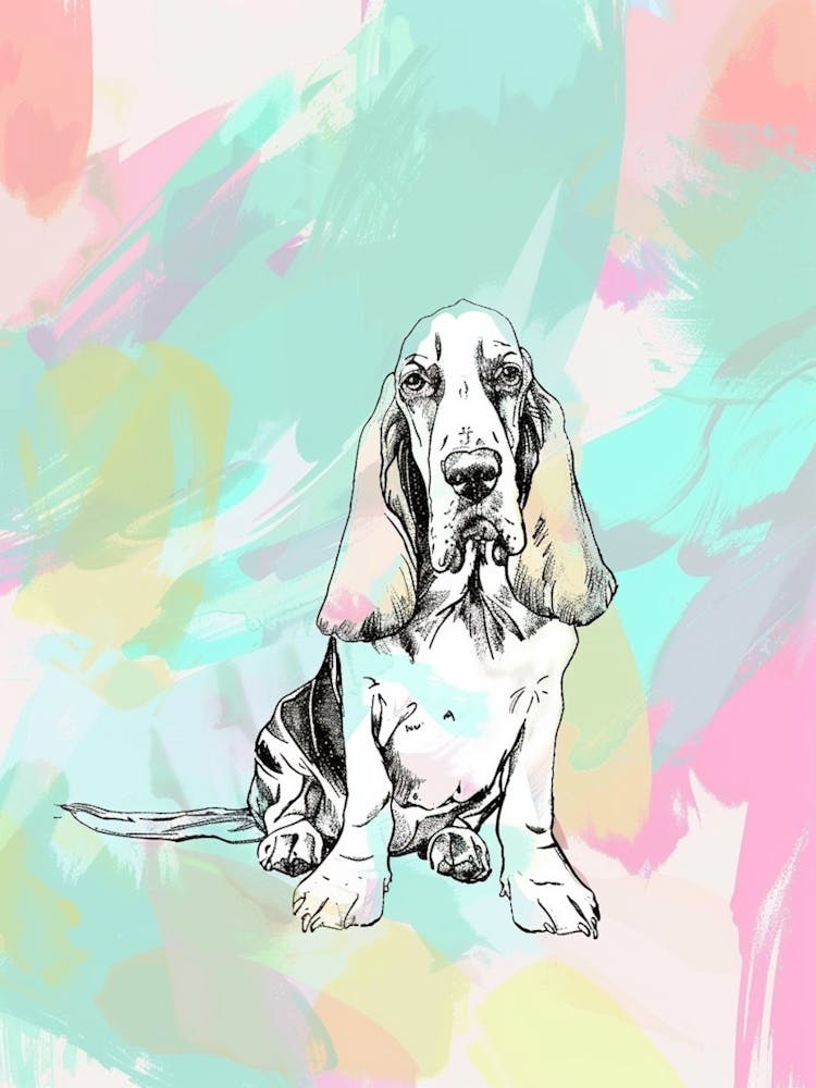 Basset Hound Dog Pastel Line Painting 3