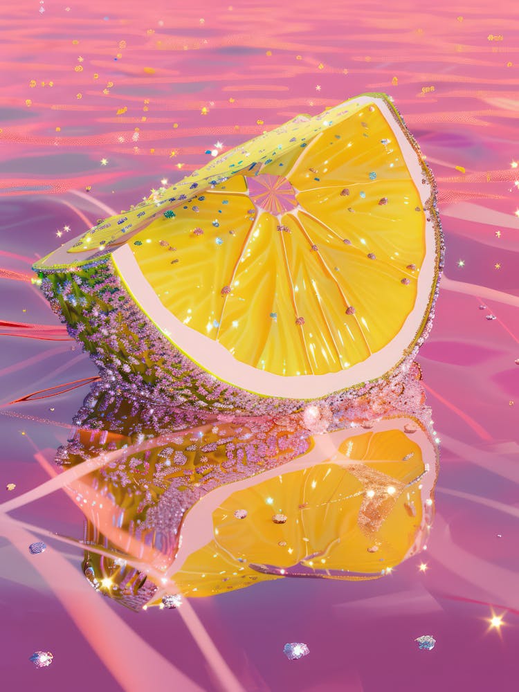 Disco Lemon Pink Poster Glam Glitter Effect Lemons