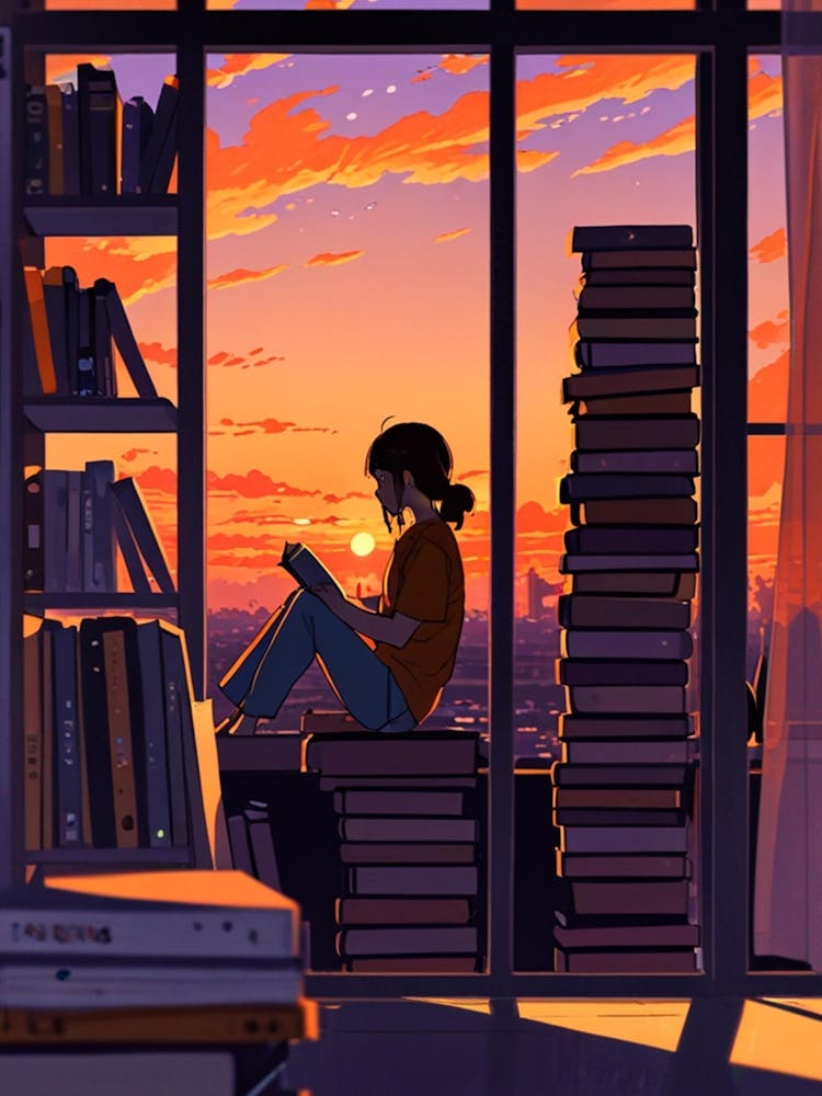 Anime Girl Reading A Book 2
