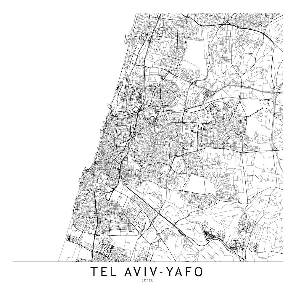 Tel Aviv Yafo White Map Square