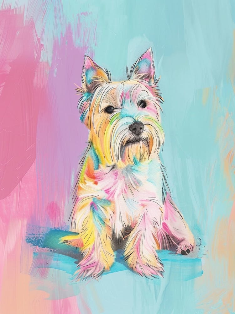 Pastel Watercolour Australian Terrier Dog Line Illustration 1