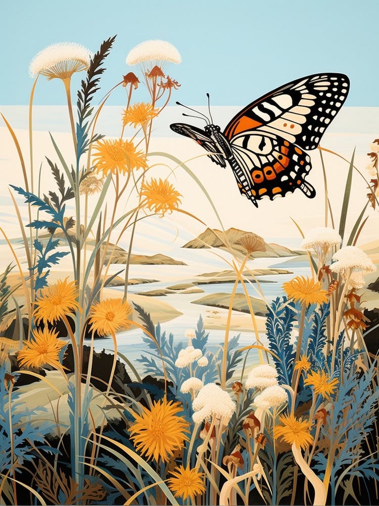 Butterflies In Wild Flowers Japanese Style Painting 4