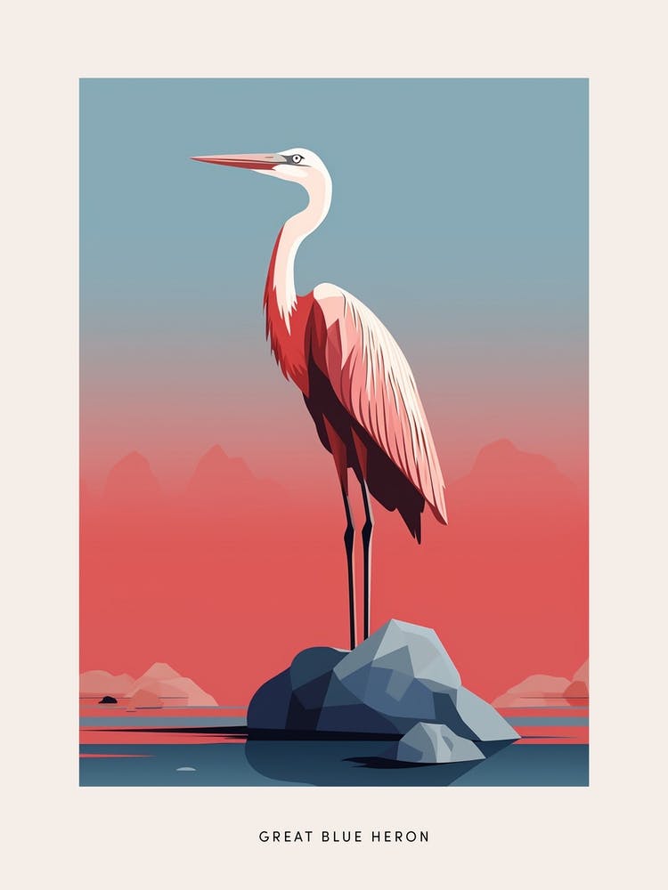 Minimalist Great Blue Heron 1 Bird Poster