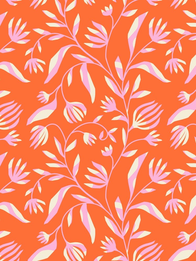 Climbing Paper Cut Floral Vine - Pink, Scarlet, Cream